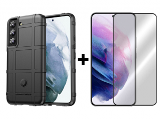 SKLO + PUZDRO 2v1 pre Samsung Galaxy S22 - Tvrdené COVERAGE čierne (Puzdro a sklo pre Samsung Galaxy S22)