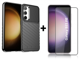 SKLO + PUZDRO 2v1 pre Samsung Galaxy S23 FE - THUNDER čierne (Zadný kryt a sklo pre Samsung Galaxy S23 FE)