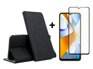 SKLO + PUZDRO 2v1 pre Xiaomi Poco C40 - Knižkové Magnet čierne