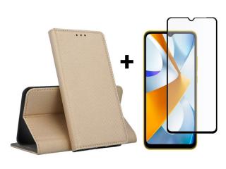 SKLO + PUZDRO 2v1 pre Xiaomi Poco C40 - Knižkové Magnet zlaté