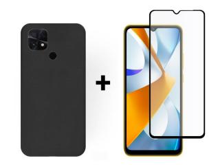 SKLO + PUZDRO 2v1 pre Xiaomi Poco C40 - Silikónové čierne