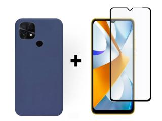 SKLO + PUZDRO 2v1 pre Xiaomi Poco C40 - Silikónové modré