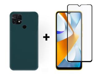 SKLO + PUZDRO 2v1 pre Xiaomi Poco C40 - Silikónové zelené