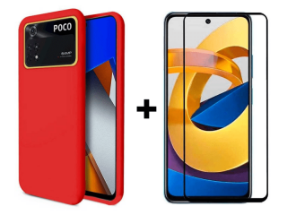 SKLO + PÚZDRO 2v1 pre Xiaomi Poco M4 Pro - Silikónové červené