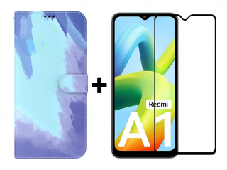 SKLO + PUZDRO 2v1 pre Xiaomi Redmi A1 / Redmi A2 - Knižkové ART INK modré (Puzdro a sklo pre Xiaomi Redmi A1 / Redmi A2)