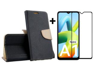 SKLO + PUZDRO 2v1 pre Xiaomi Redmi A1 / Redmi A2 - Knižkové FANCY čierno zlaté