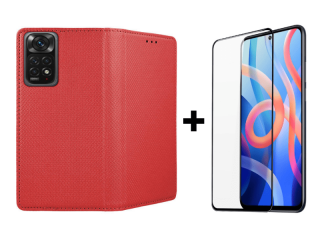 SKLO + PÚZDRO 2v1 pre Xiaomi Redmi Note 11 / Note 11s - Knižkové Magnet červené