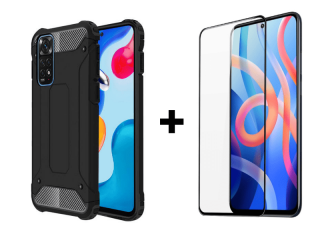 SKLO + PUZDRO 2v1 pre Xiaomi Redmi Note 11 / Note 11s - Tvrdené Armor čierne