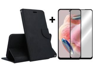 SKLO + PUZDRO 2v1 pre Xiaomi Redmi Note 12 - Knižkové FANCY čierne