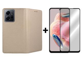 SKLO + PUZDRO 2v1 pre Xiaomi Redmi Note 12 - Knižkové MAGNET zlaté