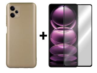 SKLO + PUZDRO 2v1 pre Xiaomi Redmi Note 12 Pro 5G - Silikónové Metallic zlaté (TENTO PRODUKT JE VHODNÝ PRE MODEL XIAOMI REDMI NOTE 12 PRO 5G A TAKTIEŽ PRE MODEL POCO X5 PRO 5G)