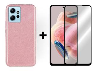 SKLO + PUZDRO 2v1 pre Xiaomi Redmi Note 12 - Silikónové GLITTER ružové