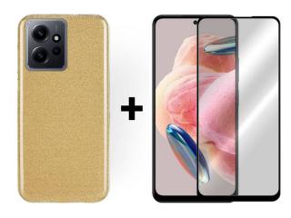 SKLO + PUZDRO 2v1 pre Xiaomi Redmi Note 12 - Silikónové GLITTER zlaté