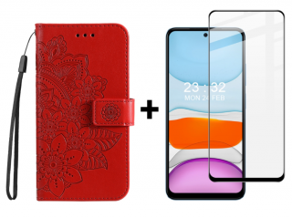 SKLO + PUZDRO 2v1 pre Xiaomi Redmi Note 12S - Knižkové FLOWERS červené (Puzdro a sklo pre Xiaomi Redmi Note 12S)