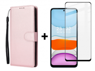 SKLO + PUZDRO 2v1 pre Xiaomi Redmi Note 12S - Knižkové SOLID ružové (Puzdro a sklo pre Xiaomi Redmi Note 12S)