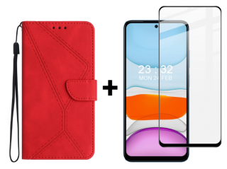 SKLO + PUZDRO 2v1 pre Xiaomi Redmi Note 12S - Knižkové STITCHING červené (Puzdro a sklo pre Xiaomi Redmi Note 12S)