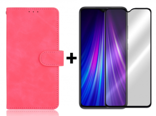 SKLO + PUZDRO 2v1 pre Xiaomi Redmi Note 8 Pro - Knižkové SOLID ružové (Puzdro a sklo pre Xiaomi Redmi Note 8 Pro)