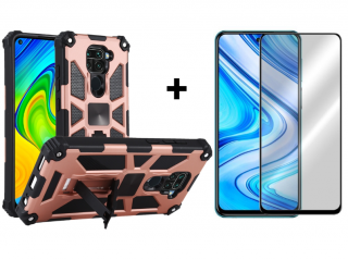 SKLO + PUZDRO 2v1 pre Xiaomi Redmi Note 9 - Tvrdené HOLDER ružové (Puzdro a sklo pre Xiaomi Redmi Note 9)