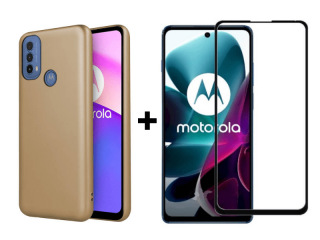 SKLO + PUZDRO pre Motorola Moto E20 / E30 / E40 - Silikónové Metallic zlaté