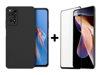 SKLO + PUZDRO pre Xiaomi Redmi Note 11 Pro / Note 11 Pro 5G - Silikónové čierne