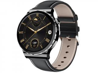 Smart hodinky Madvell Lotus 2 s bluetooth volaním čierna so striebornou a koženým remienkom