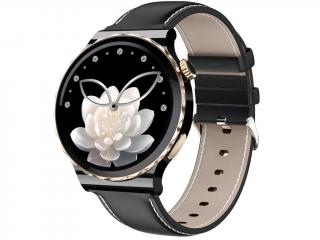 Smart hodinky Madvell Lotus 2 s bluetooth volaním čierna so zlatou a koženým remienkom
