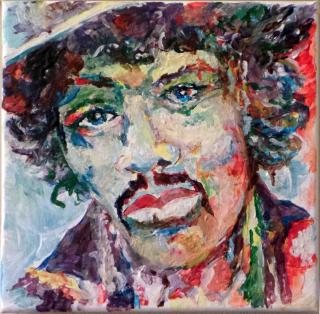 Maľovaný originál 20X20cm (Fotoobraz z maľby  portrétu Jimi Hendrix)