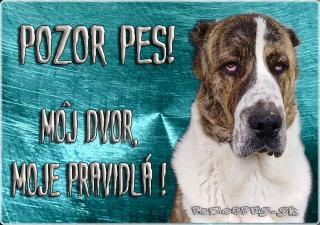 Pozorpes.sk,  výstražná tabuľka (Stredoázijský ovčiak)