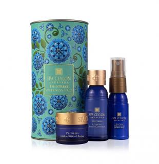 Spa Ceylon - DE-STRESS - Wellness Trio Set - sprchový gél 50 ml + telové mlieko 50 ml + sprejová hmla 30 ml + masážne sérum 60 ml darčeková sada