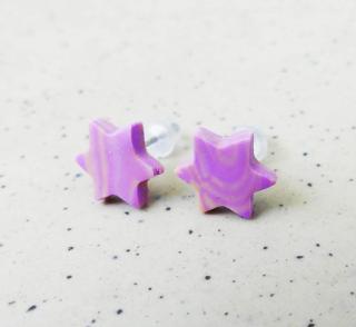 Antialergické napichovacie náušnice fialové hviezdy - chirurgická oceľ (Handmade bledo-fialové antialergické napichovačky v tvare hviezdy)