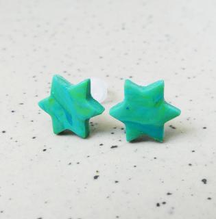 Antialergické napichovacie náušnice modrozelené hviezdy (Handmade modro-zelené antialergické napichovačky v tvare hviezdičky)