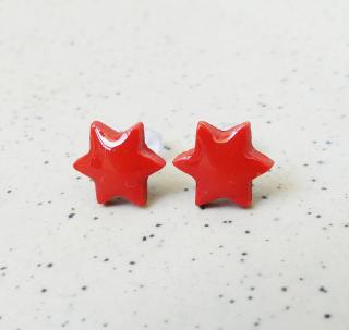 Antialergické napichovacie náušnice tehlové hviezdičky - chirurgická oceľ (Handmade tehlové antialergické napichovačky v tvare hviezd)