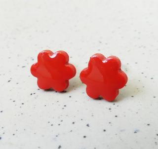 Antialergické napichovacie náušnice tehlové kvietky - chirurgická oceľ (Handmade tehlové antialergické napichovačky v tvare kvetín)