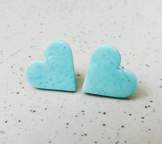 Antialergické napichovacie náušnice tyrkysové srdcia - chirurgická oceľ (Handmade mentolové antialergické napichovačky v tvare srdiečok)