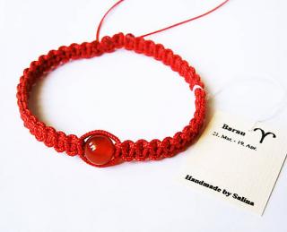 Červený shamballa náramok pre znamenie Baran s karneolom (Shamballa náramok s karneolom)