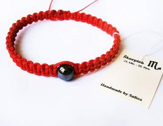 Červený shamballa náramok pre znamenie Škorpión s hematitom (Shamballa náramok s hematitom)
