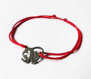 Červený tenký ochranný náramok so sloníkom z chirurgickej ocele (Červený tenký náramok proti urieknutiu s komponentom z chirurgickej ocele)
