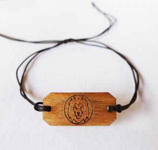 Čierny ochranný náramok so znamením zverokruhu - lev (Čierny náramok so znamením lev na dreve)