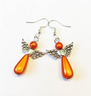 Elegantné korálkové náušnice - oranžové anjeliky (Oranžové visiace handmade náušnice anjeliky)