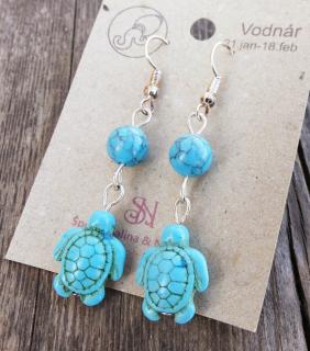 Náušnice korytnačky z liečivého kameňa tyrkenitu pre znamenie vodnár (Handmade korálkové náušnice z liečivého kameňa tyrkenitu pre znamenie vodnár)