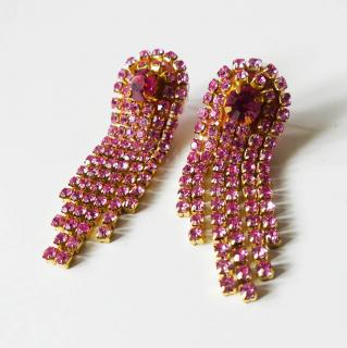 Ružové štrasové handmade náušnice s chirurgickou oceľou (Handmade ružové náušnice s chirurgickou oceľou )