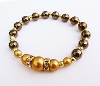 Zlato-hnedý perlový náramok na gumičke korálkami (Zlato-hnedý perlový handmade náramok na gumičke )