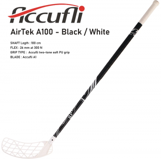 Florbalová hokejka ACCUFLI AirTek A100 Black-White Dĺžka: 100cm, Ohyb: Ľavá