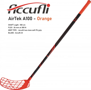 Florbalová hokejka ACCUFLI AirTek A100 Orange Dĺžka: 100cm, Ohyb: Ľavá