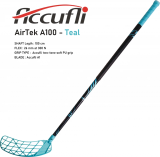 Florbalová hokejka ACCUFLI AirTek A100 Teal Dĺžka: 100cm, Ohyb: Ľavá