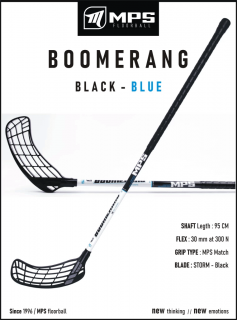 Florbalová hokejka MPS BOOMERANG Black-Blue Dĺžka: 95cm, Ohyb: Ľavá