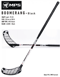 Florbalová hokejka MPS BOOMERANG Black Dĺžka: 95cm, Ohyb: Ľavá