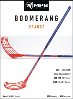 Florbalová hokejka MPS BOOMERANG Orange Dĺžka: 95cm, Ohyb: Ľavá