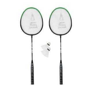 Bedmintonový set SULOV®, 2x raketa, 2x loptička, vak - čierno-zelený