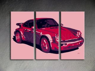 Ručne maľovaný POP Art PORSCHE 911 3 dielny 120x80cm